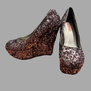 Bongo Gunmetal Sequin Wedges 7